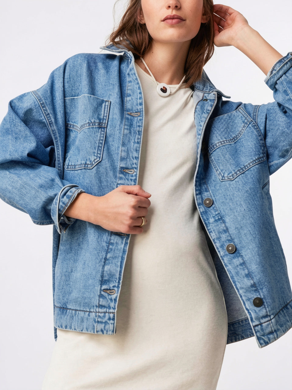 Veste Jean Denim Délavée Oversize Femme - 11
