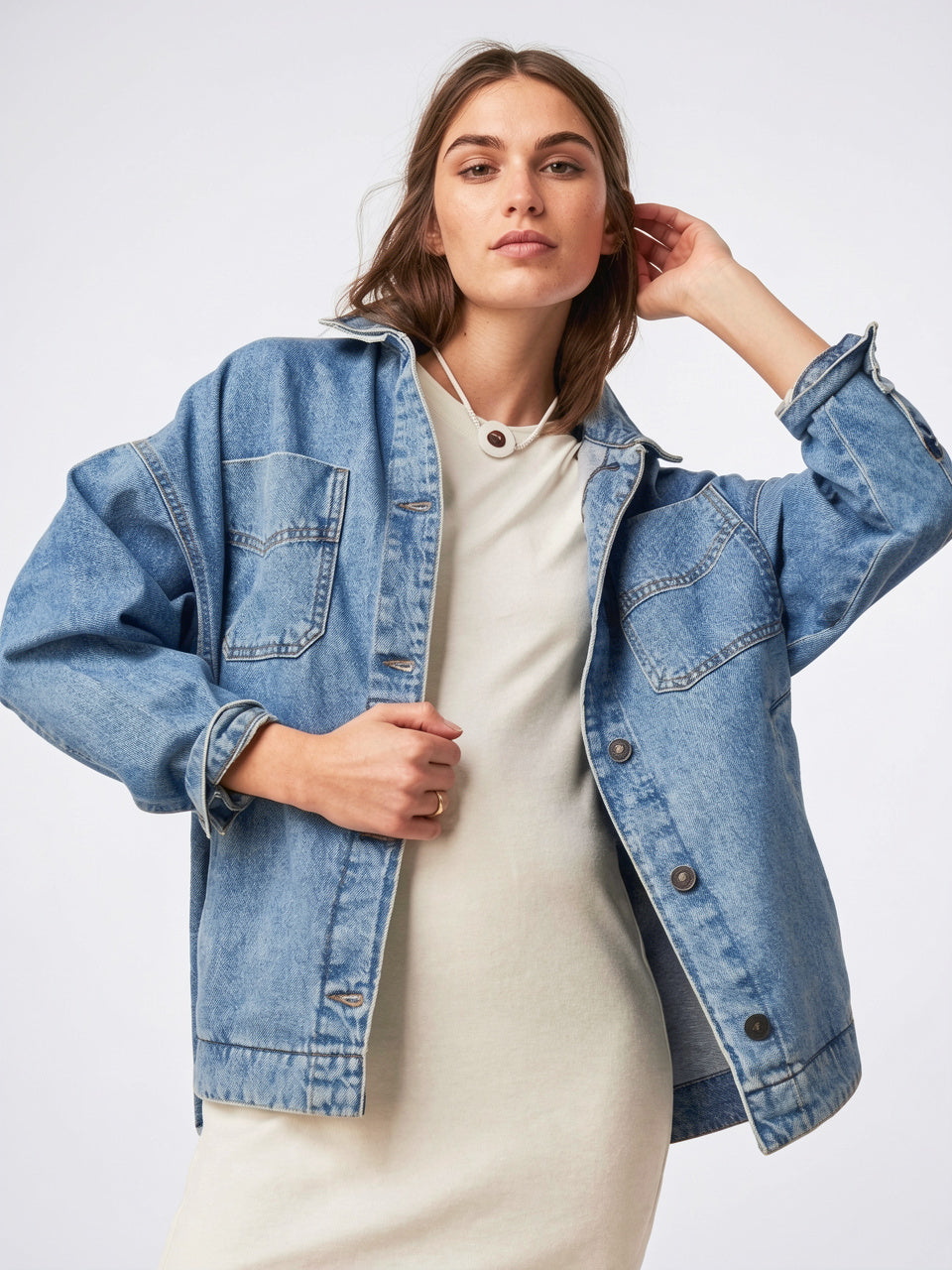 Veste Jean Denim Délavée Oversize Femme - 12