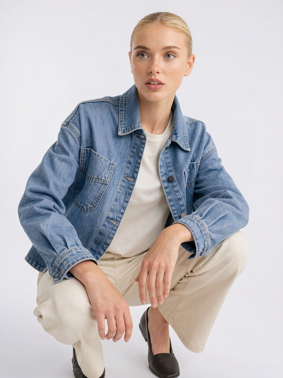 Veste Jean Denim Délavée Oversize Femme - Bleu S
