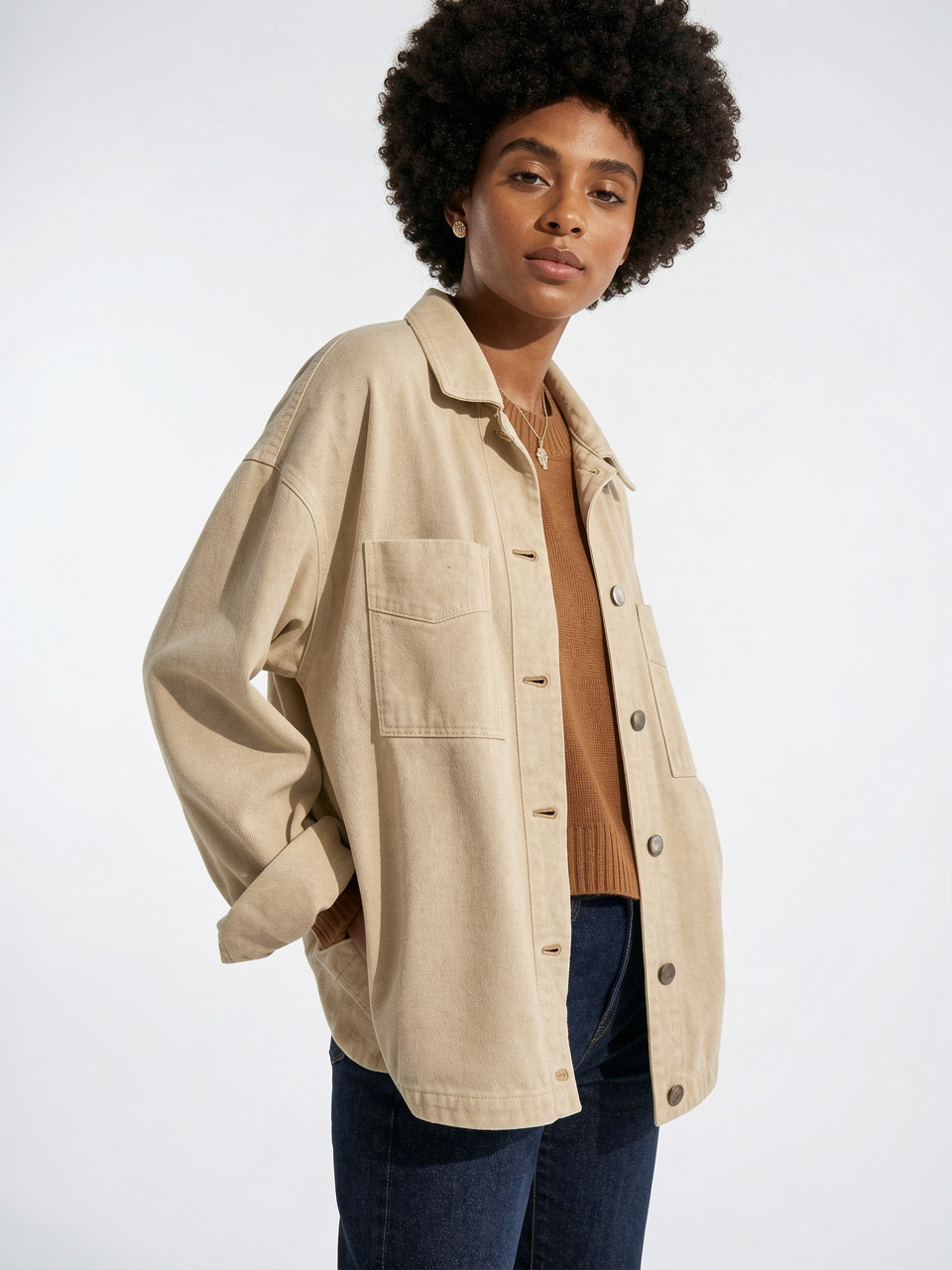 Veste Jean Denim Délavée Oversize Femme - Ivoire S