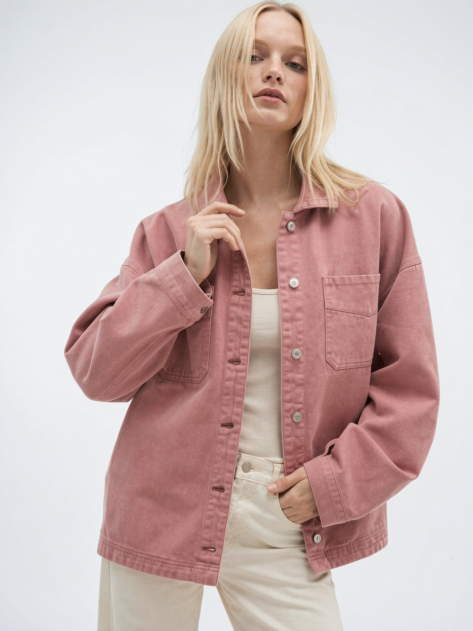 Veste Jean Denim Délavée Oversize Femme - Rose S