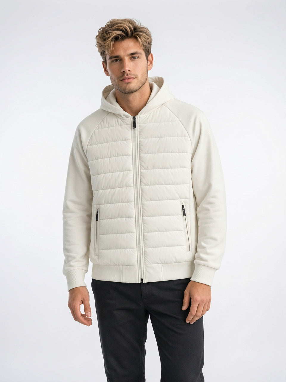 Veste Matelassée Homme Capuche Hybride Zippée Automne - Blanc S