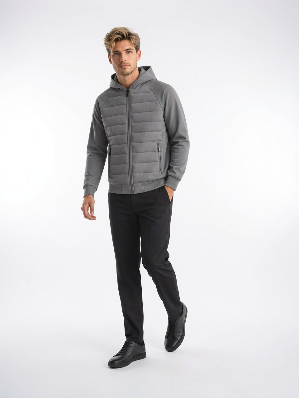 Veste Matelassée Homme Capuche Hybride Zippée Automne - Gris S
