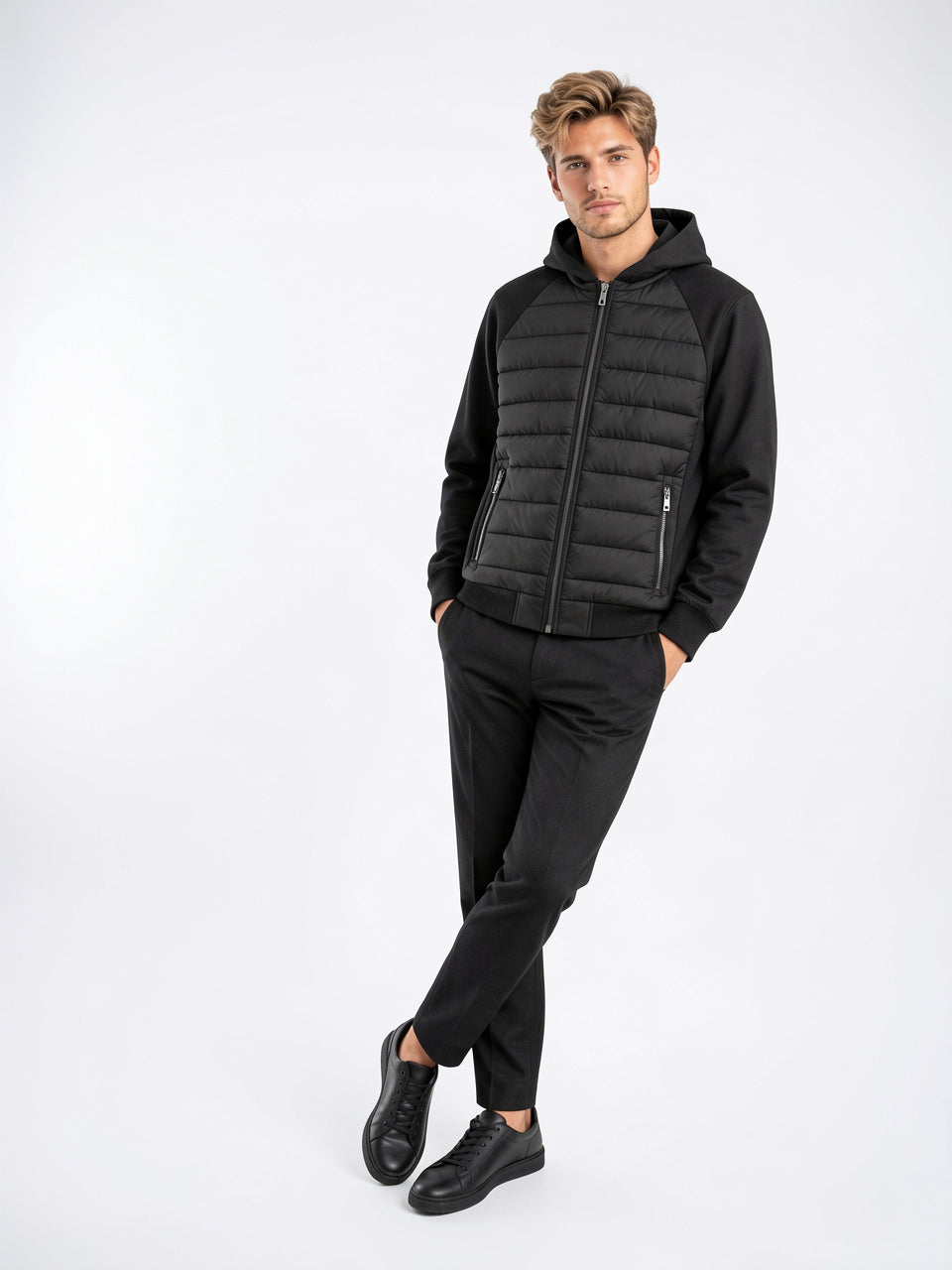 Veste Matelassée Homme Capuche Hybride Zippée Automne - Noir S