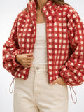 Veste Molleton Carreaux Zippée Femme Col Montant - Terracotta Carreau XS