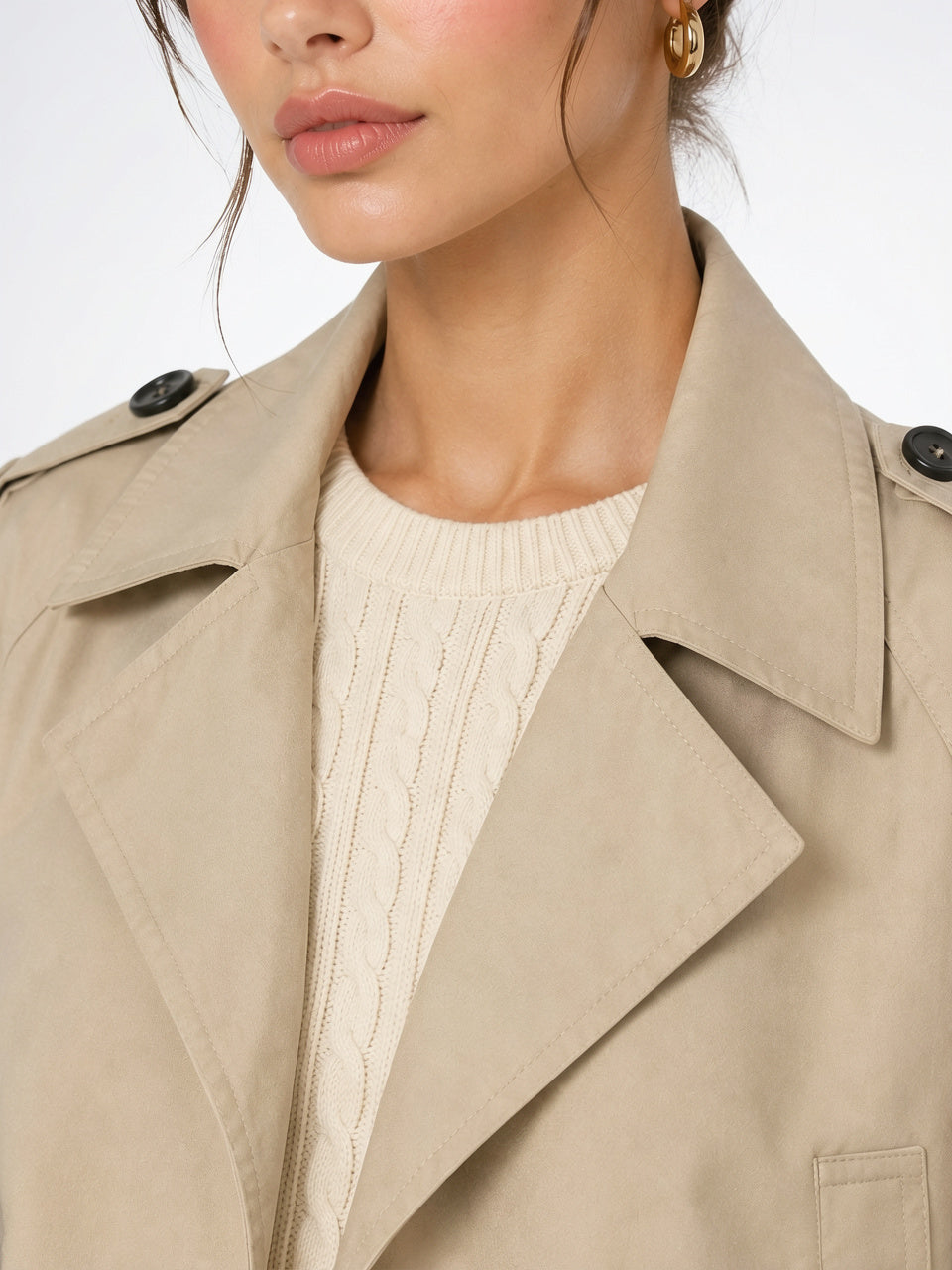 Veste Trench Courte Croisée Double Bouton Classique Femme - 3