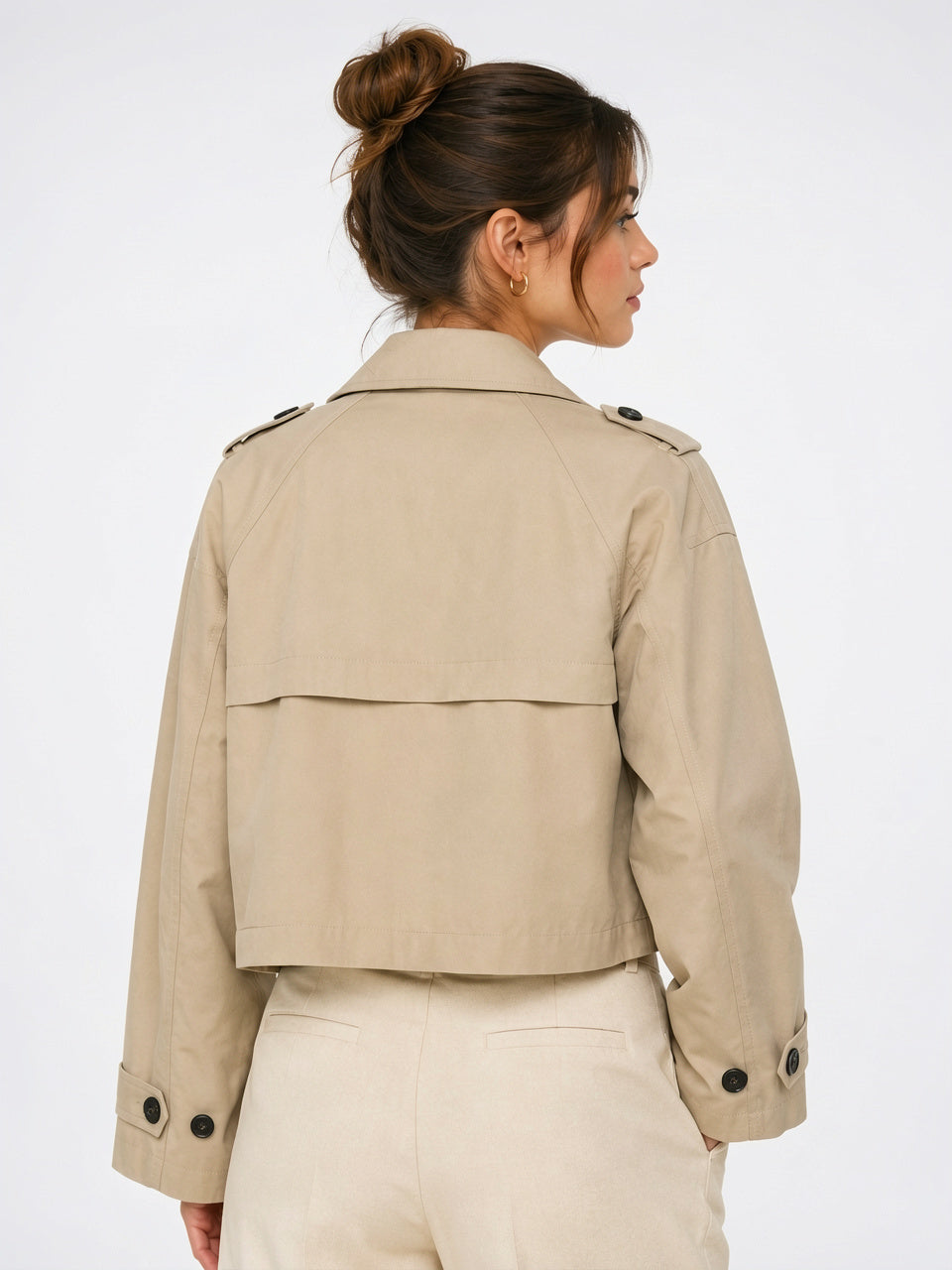 Veste Trench Courte Croisée Double Bouton Classique Femme - 4