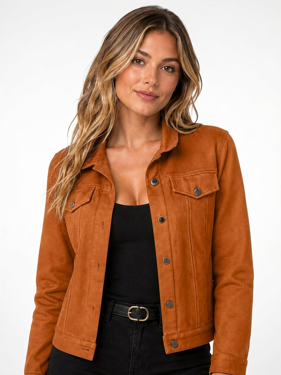 Veste Trucker Cuir Végan Boutons Avant Courte - 10