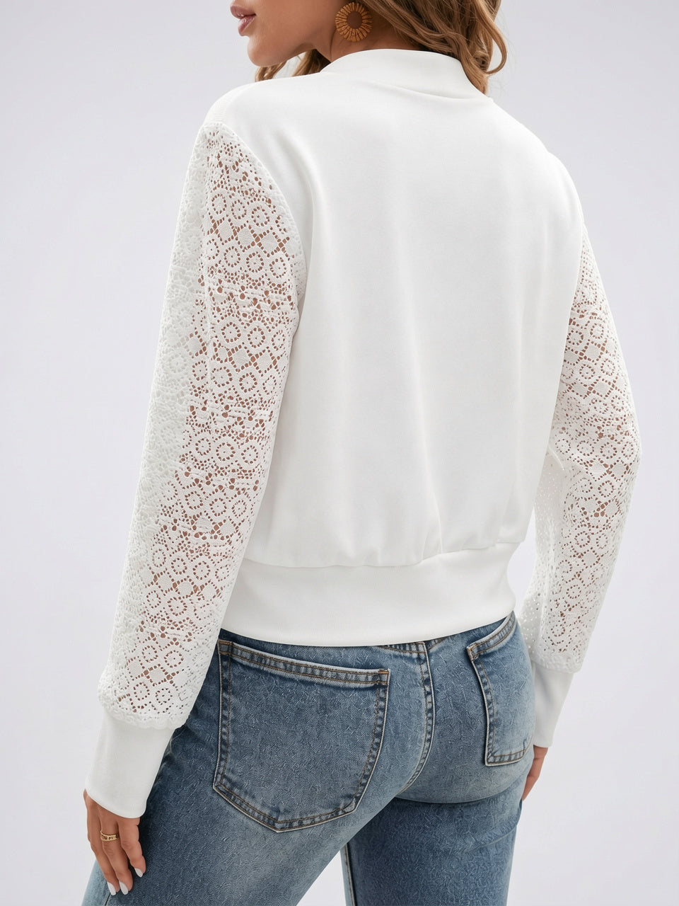 Veste Zippée Manches Crochet Femme Courte - 2