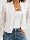 Veste Zippée Manches Crochet Femme Courte - Blanc XS